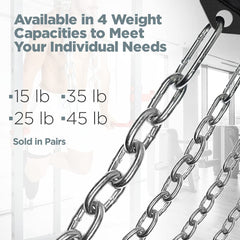 Logest chains mounted on Olympic bar demonstrating progressive resistance during lifts