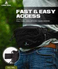 Lone Trail worn crossbody showing low profile and movement benefit