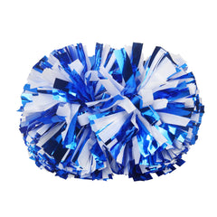 Lovecheer front view of blue and white pom poms showing vibrant colors and team visibility