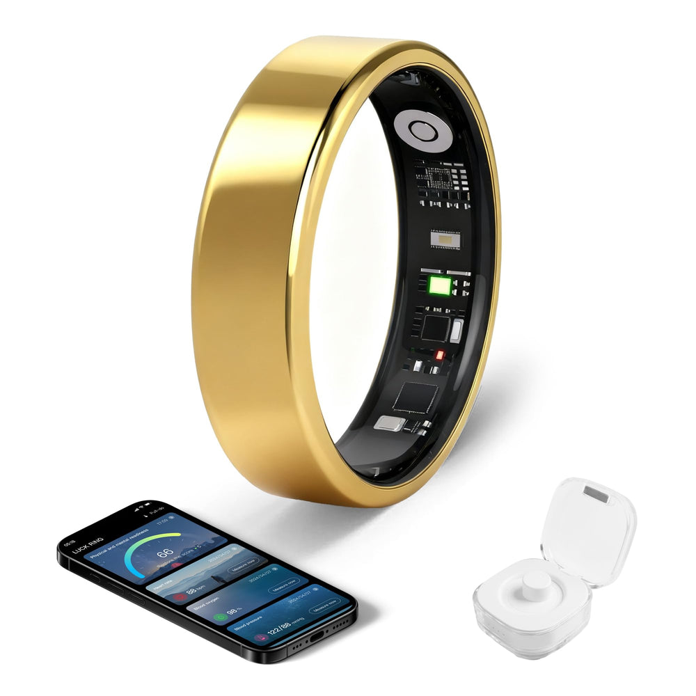 lumthou ring front view showing gold finish, stylish wearable and comfort