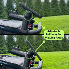 Luna's Phone Holder installed on Bag Boy handle, convenient reach during play