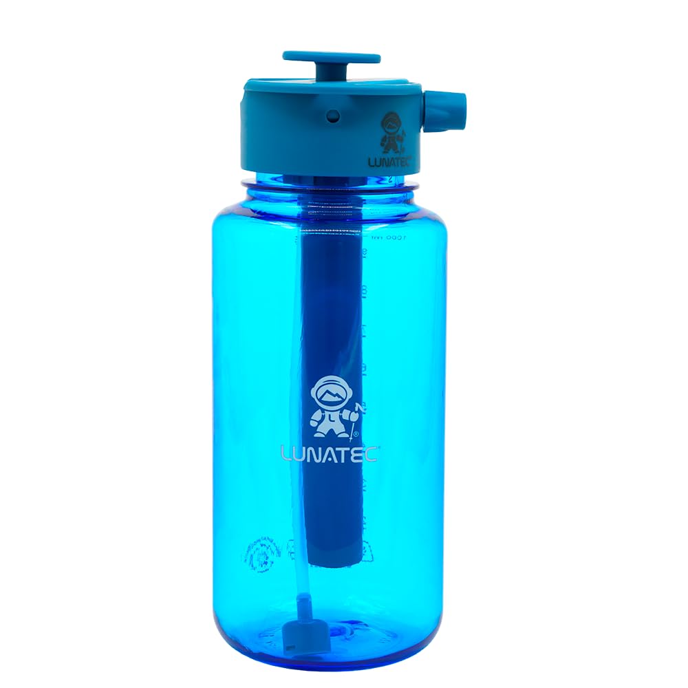 Lunatec bottle front view showing 1000ml capacity and spray lid, portable convenience