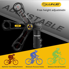 LUNJE stem angle scale showing adjustable 120° range for comfort tuning