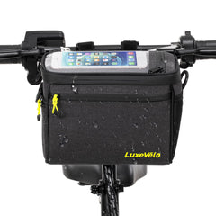 LuxeVélo handlebar bag front view showing compact storage benefit