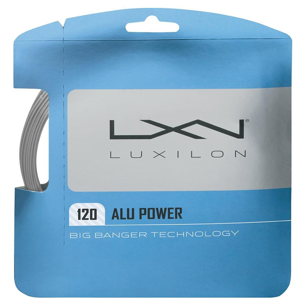 Luxilon ALU Power 120 front packaging showing set and gauge for reliable performance
