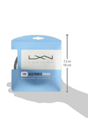 Luxilon ALU Power Rough 130 installed in racquet during play, showing hybrid setup and increased spin