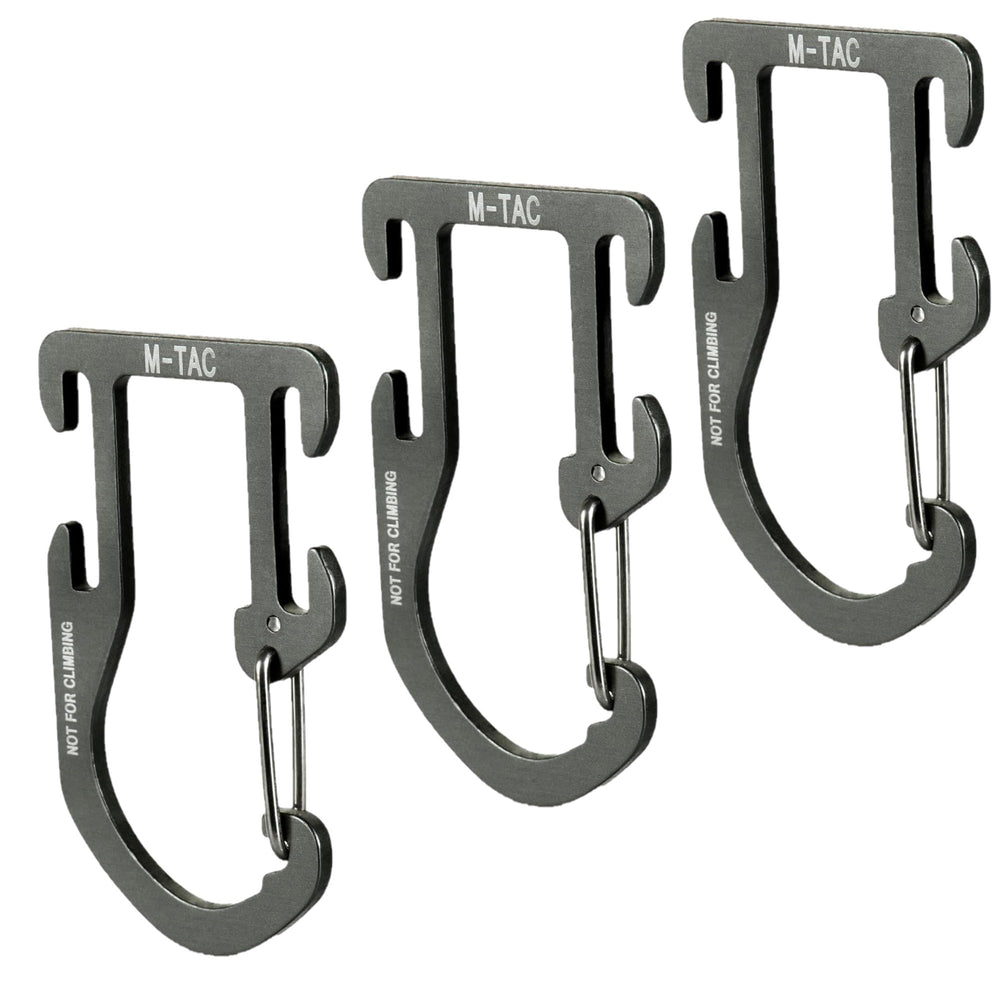 M-Tac carabiner front view showing compact shape and durable build benefit light carry