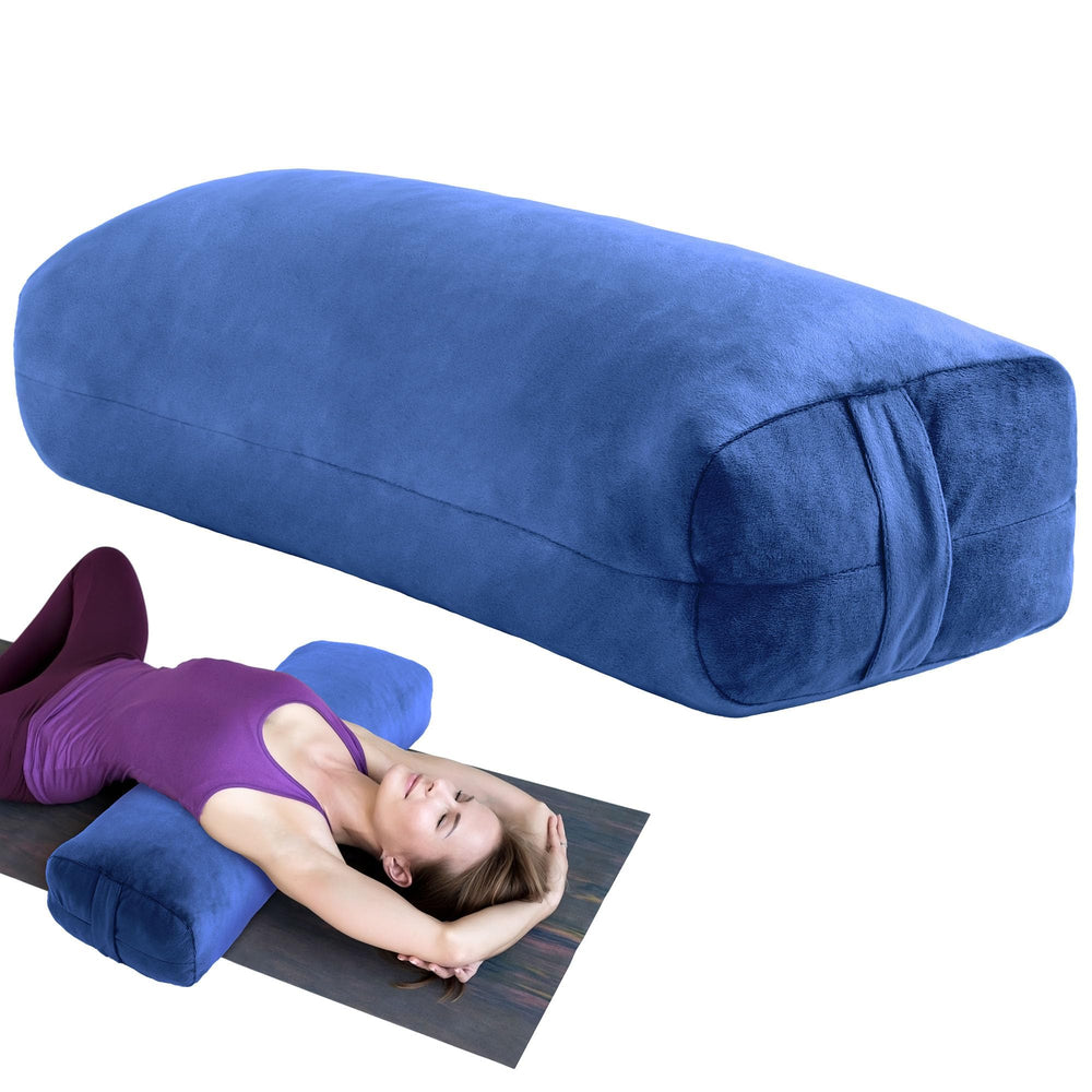 MABOZOO front view of bolster showing shape and blue cover for stable support