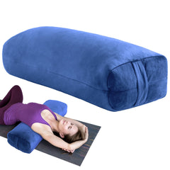 MABOZOO front view of bolster showing shape and blue cover for stable support