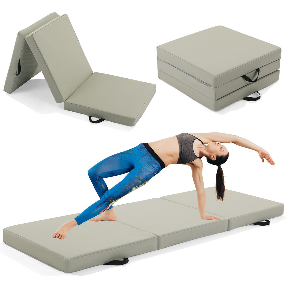 MABOZOO front view folded mat showing compact portability and reinforced handles