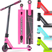Madd Gear MG1 front profile showing stable stance and stylish pink/black finish