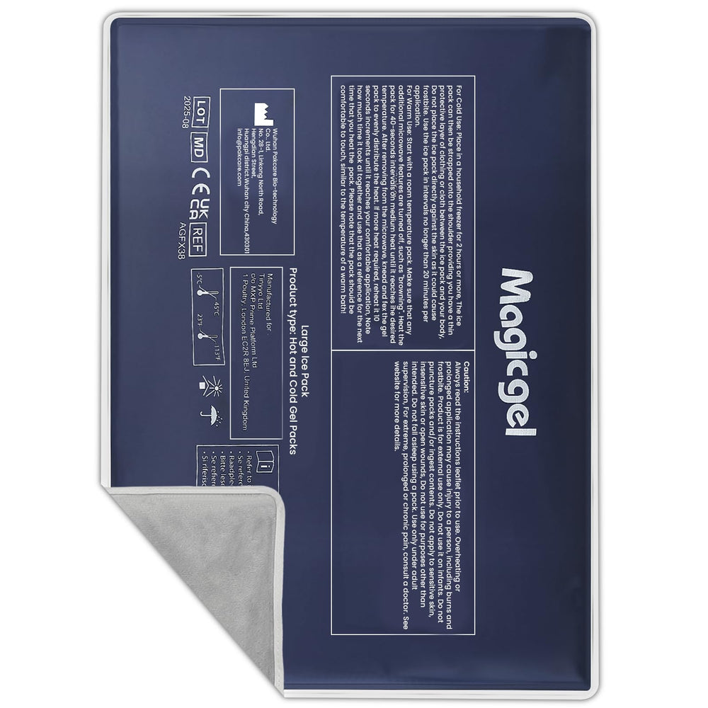 Magic Gel front view of gray large ice pack showing size and shape, for broad coverage benefit
