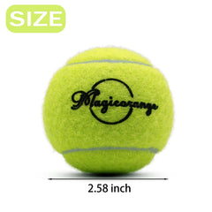 Magicorange tennis ball in hand showing standard 2.58-inch size