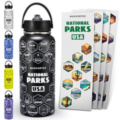 MAGVORTEX front view of bottle showing sticker designs and durable finish