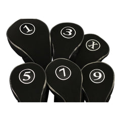 Majek front view of black headcovers showing numbers and zip closure for easy identification