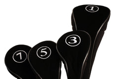 Majek front view of black zippered headcovers showing clean protection