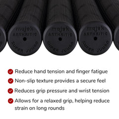 Majek grip in hand demonstrating comfortable large diameter for seniors and players with arthritic hands