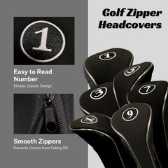 Majek zipper detail with sewn numbers showing secure closure and quick club selection