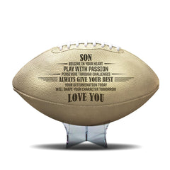 MAKEABALL front view showing metallic gold finish and printed quote benefit: memorable gift