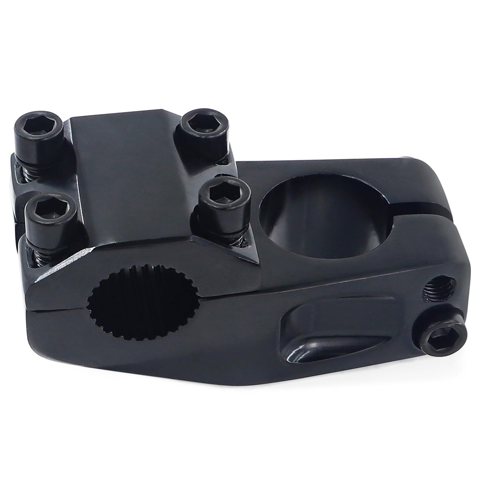 MAKELEN front view stem showing bright black finish and secure clamp benefit