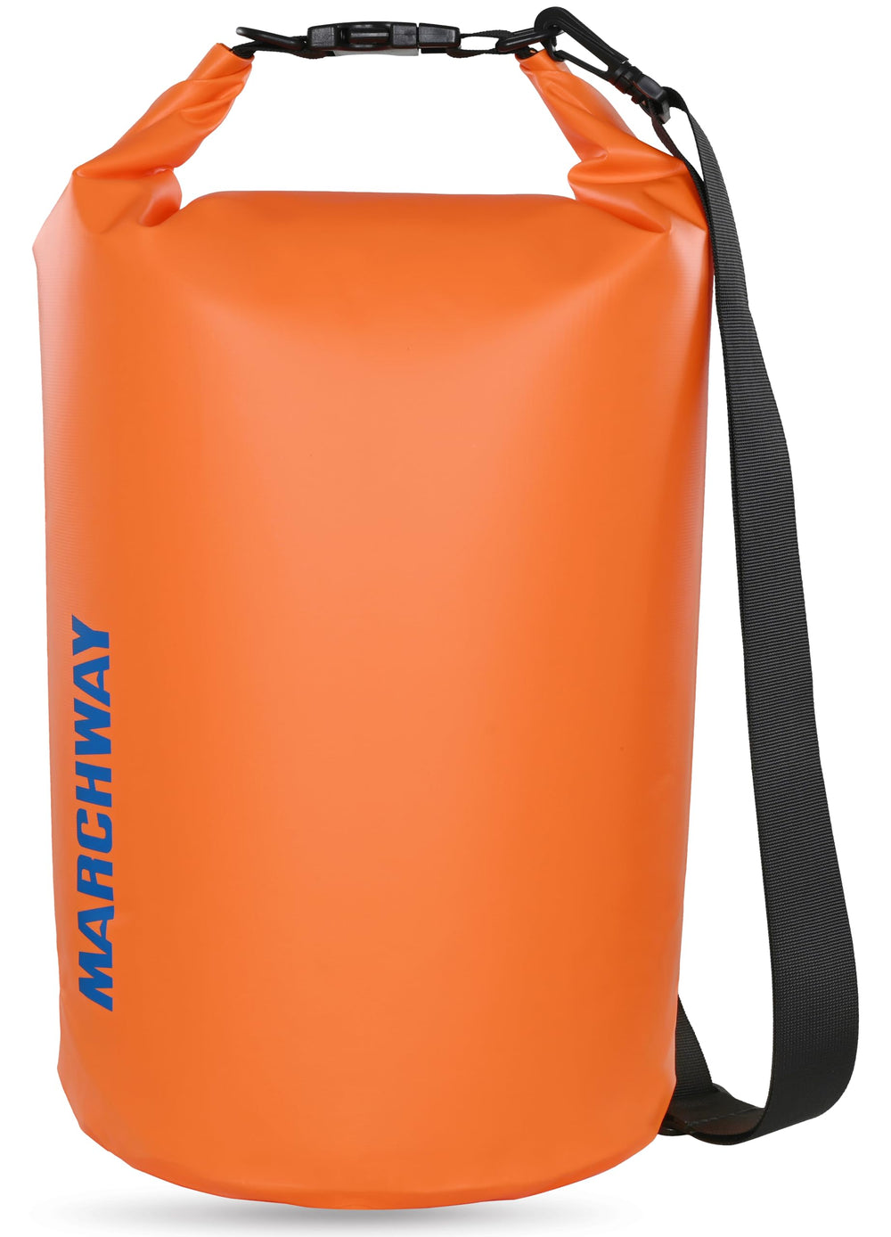 MARCHWAY front view showing roll-top and buckle, protects gear from water