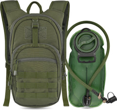 MARCHWAY front view of packed tactical hydration backpack showing organized pockets and compact profile
