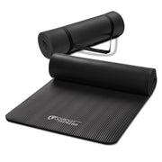MARCY front view of sleek black mat showing full surface and brand benefit