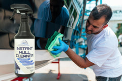 MarinaMax in use scrubbing hull close-up demonstrating stain lifting action