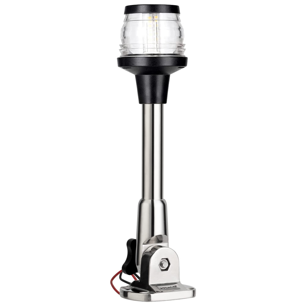 MARINE SYSTEM front view of stern light showing stainless housing and compact profile, durable and visible