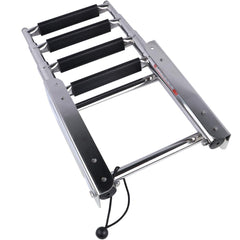Marinebaby folded ladder tucked flat beneath platform to save deck space