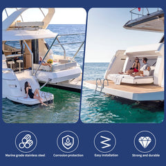 Marinebaby ladder mounted on swim deck showing secure installation and access