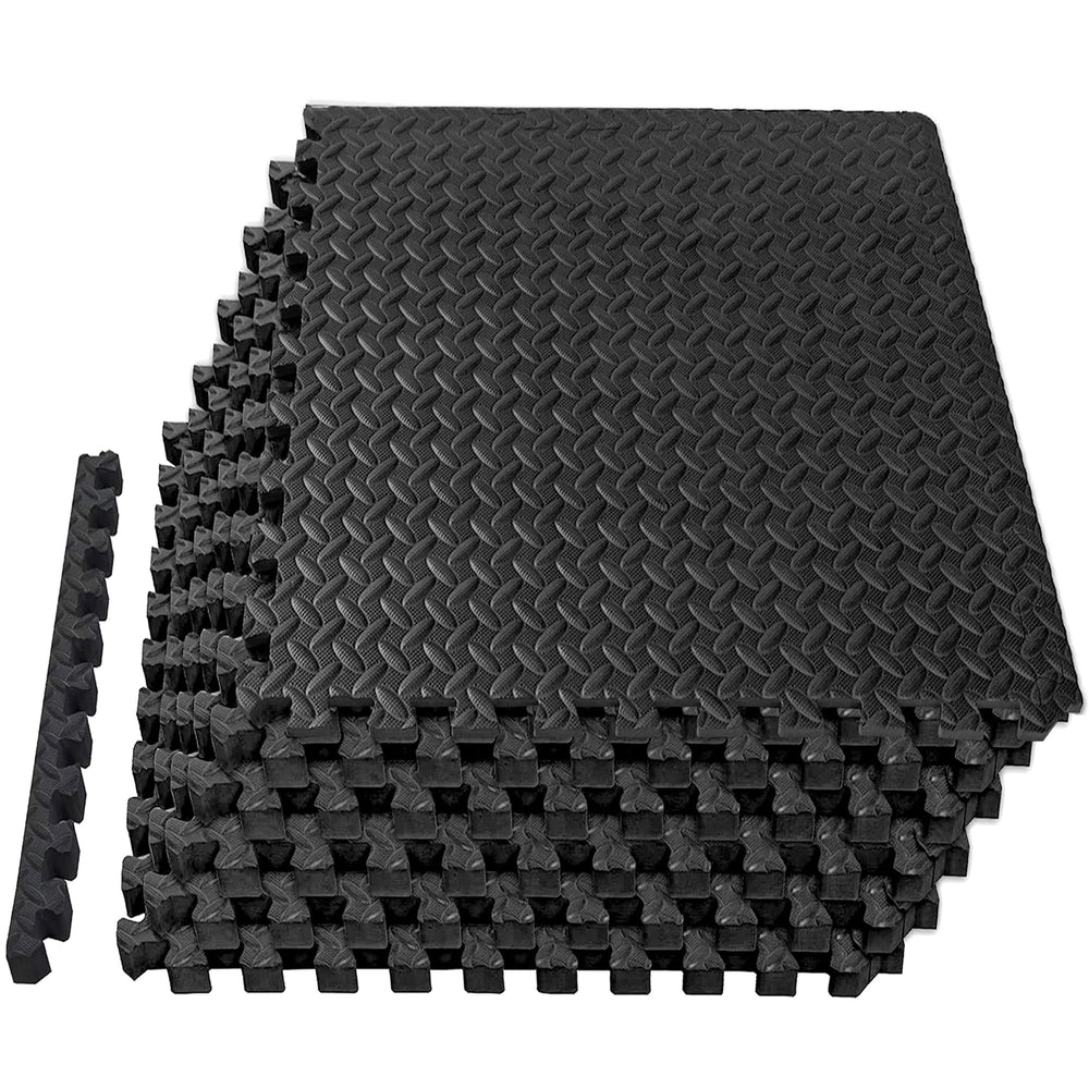 Mat Block front view of six black interlocking tiles showing full coverage