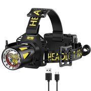 MAXME100 front view showing triple LEDs and head strap for durable use