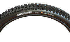 Maxxis Assegai tread pattern detail demonstrating confident braking