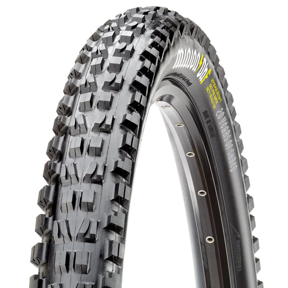 Maxxis Minion DHF front view showing tread pattern and quick rolling benefit