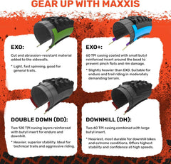 Maxxis tire mounted on bike demonstrating front-wheel control on trail