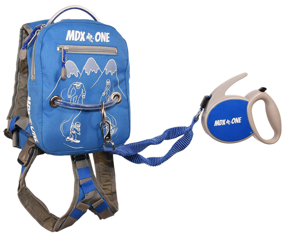 MDXONE front view of blue harness pack showing fit and comfort benefits