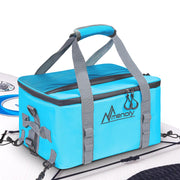 MENOLY front view of cooler bag on deck showing capacity and compact design benefit