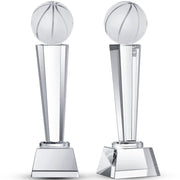 Meooeck crystal basketball trophy front view showing clear polished design and prestige