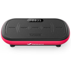 MERACH front view of vibration plate showing controls and curved deck benefit stability