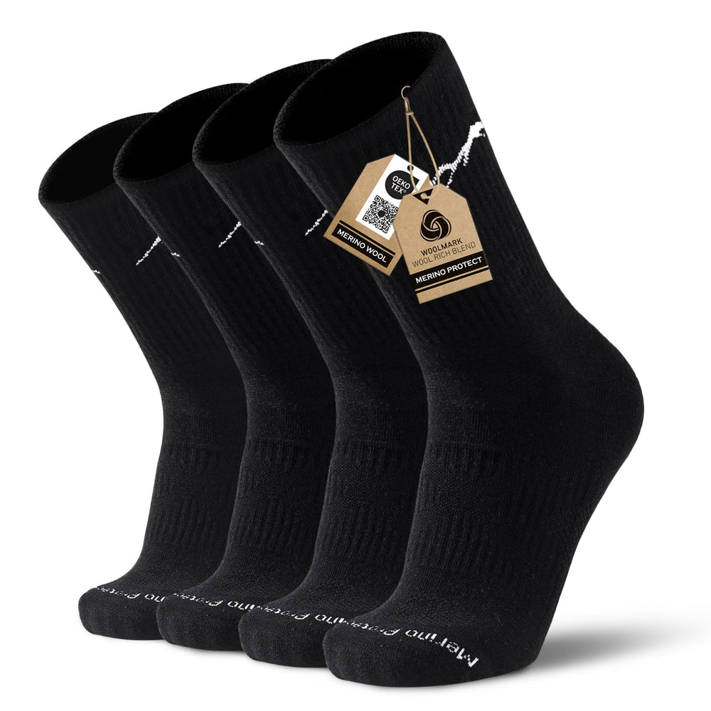 Merino Protect front packaging showing four-pair pack and benefits