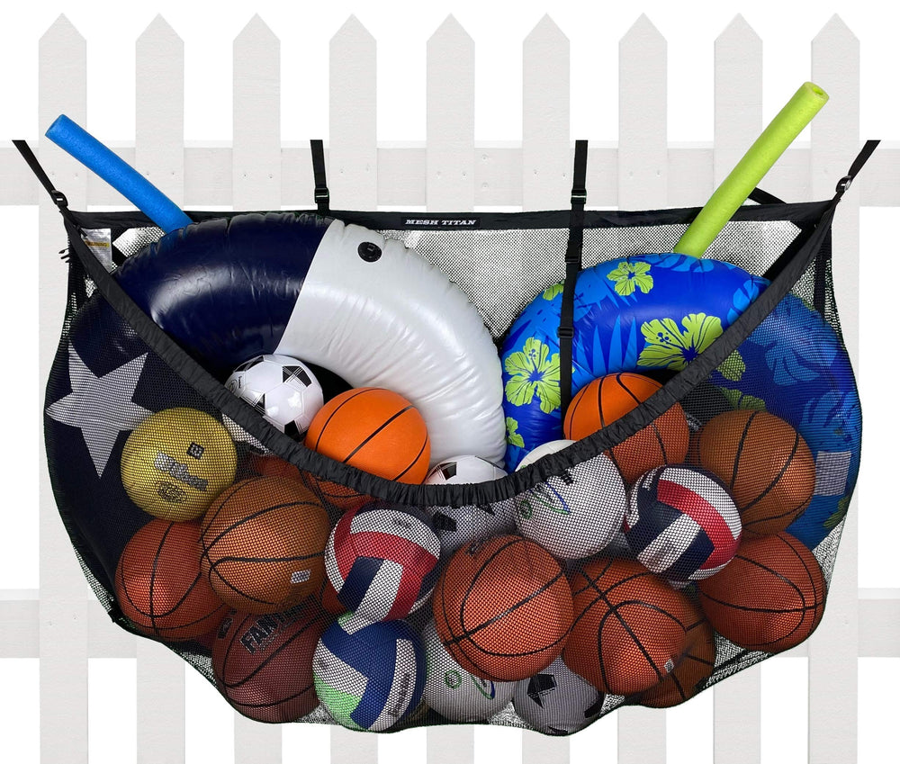 MESH TITAN front view hanging storage bag showing size and capacity benefit