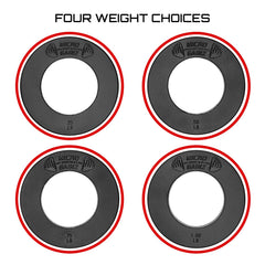 Micro Gainz stacked fractional plates beside a ruler to show compact size and easy sleeve management