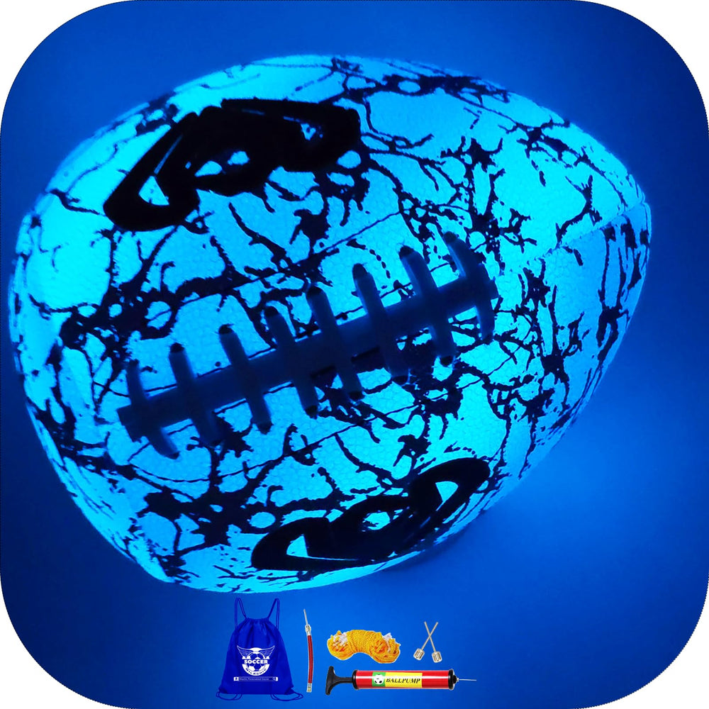 MILACHIC front view of glow football showing holographic design and clear branding for visibility