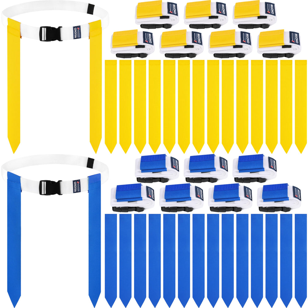 MIUONO front packaging showing full 14-piece flag football kit for quick setup