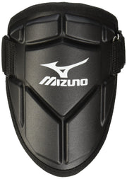 Mizuno elbow guard front view showing compact protection and sleek black finish