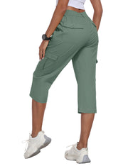 MoFiz front view of green cargo capris showing fit and length benefit comfort