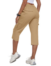 MoFiz front view of khaki capris showing fit and silhouette for versatile wear