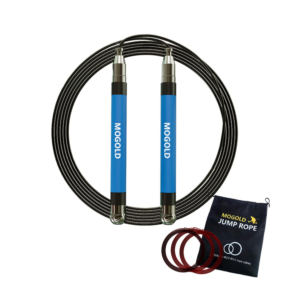 MOGOLD front packaging showing blue speed rope kit and included cables