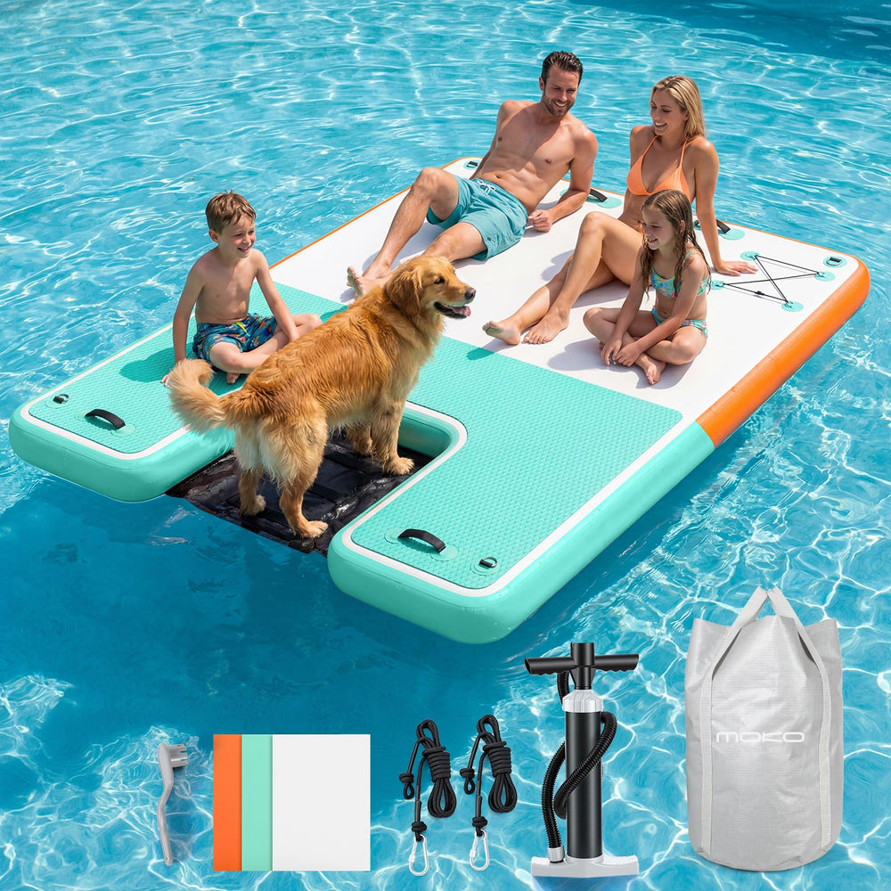 MoKo floating dock front view showing full platform and ramp, ready for families